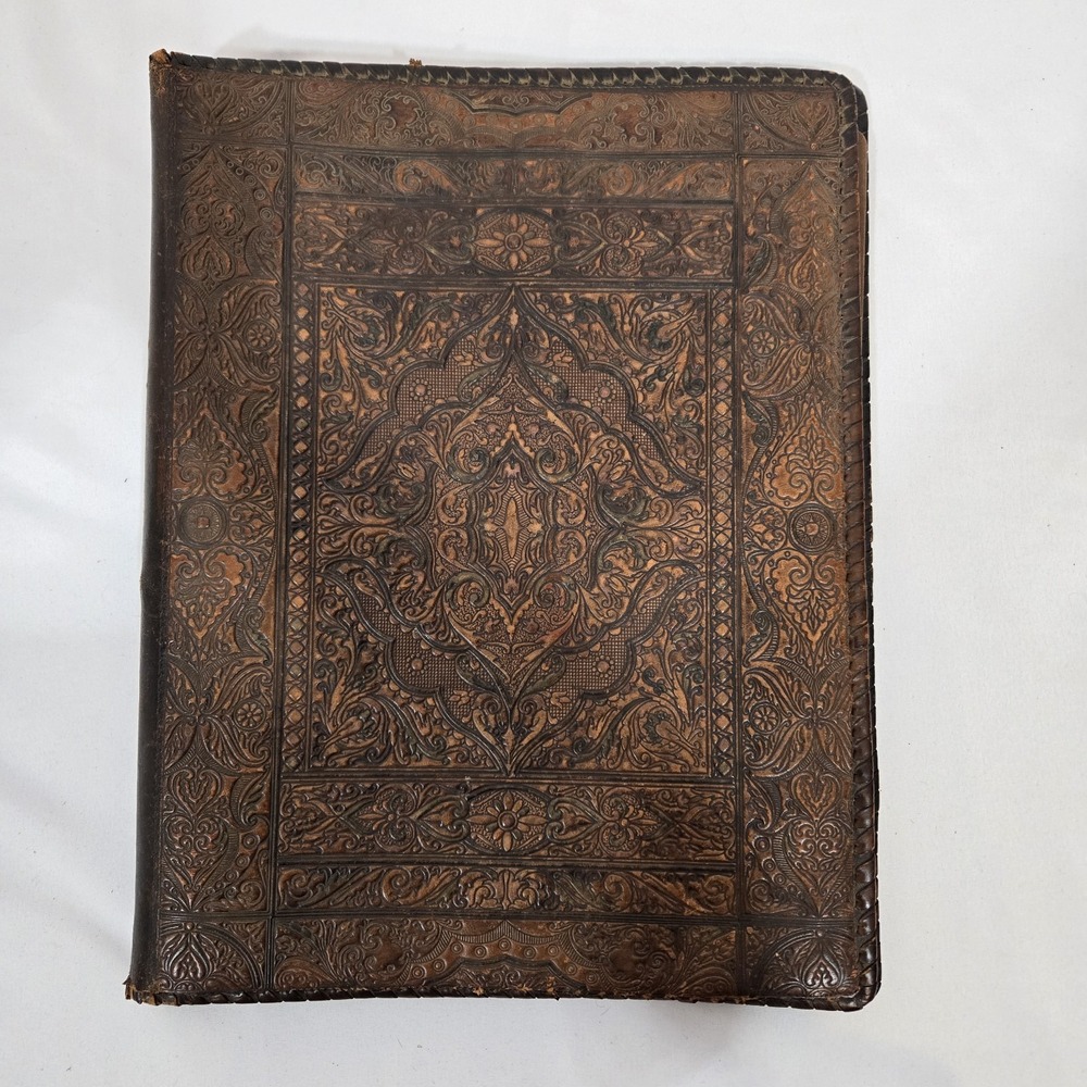 Vintage Oversized Ornate Embossed Leather Book Cover 12 x 16 As Is